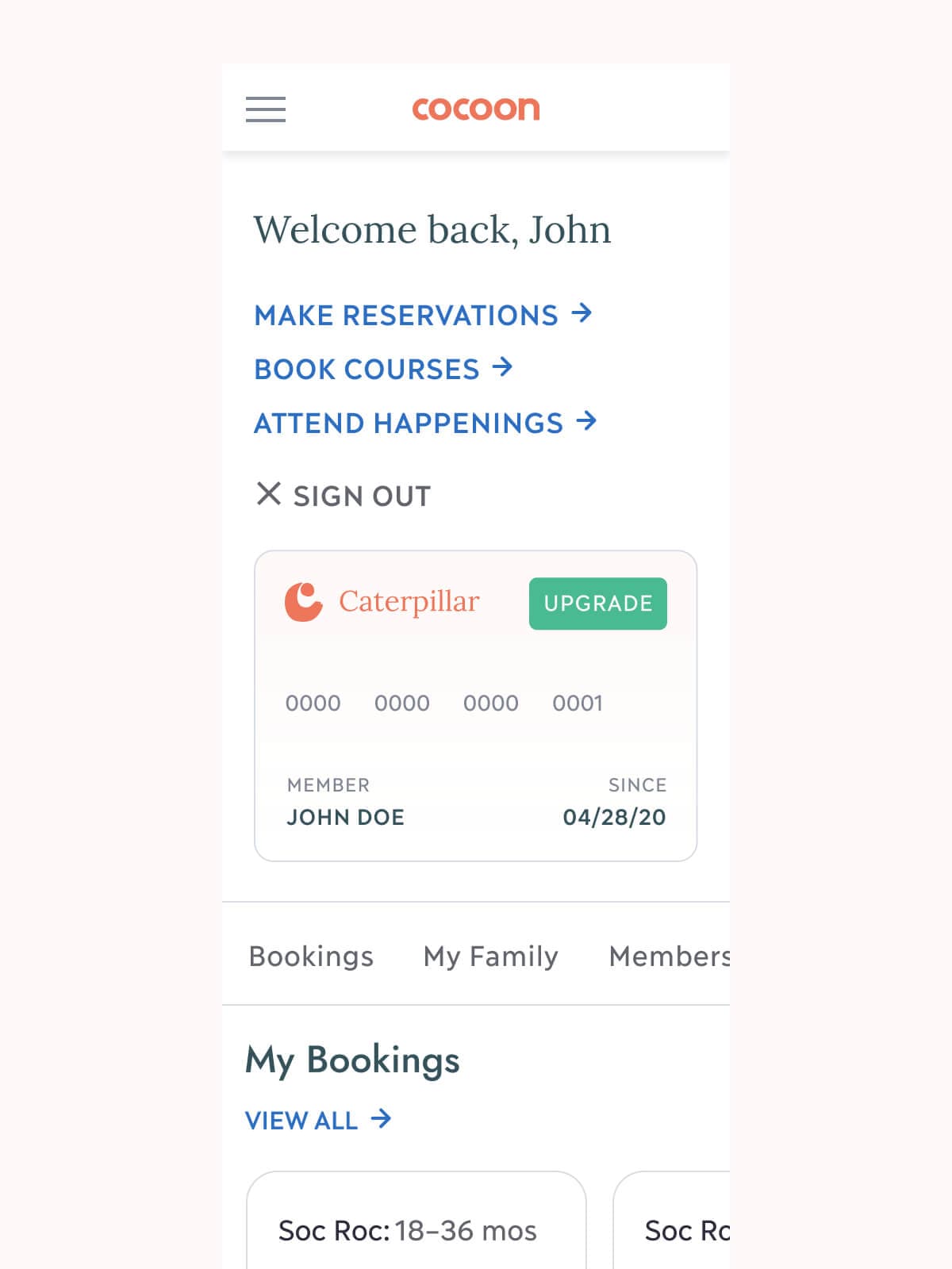 Screenshot of member's profile page