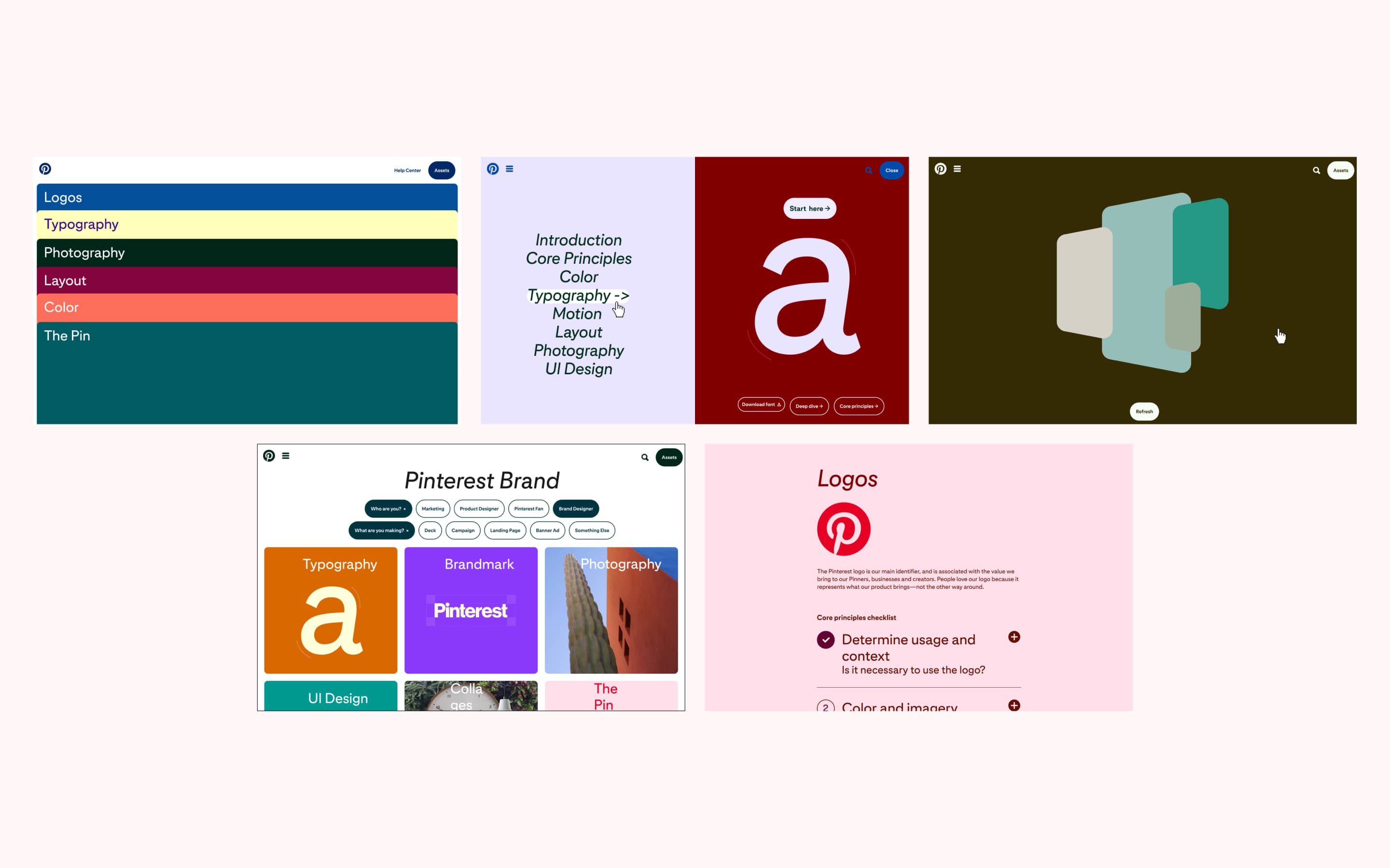 Five concept sketches for the Pinterest brand project