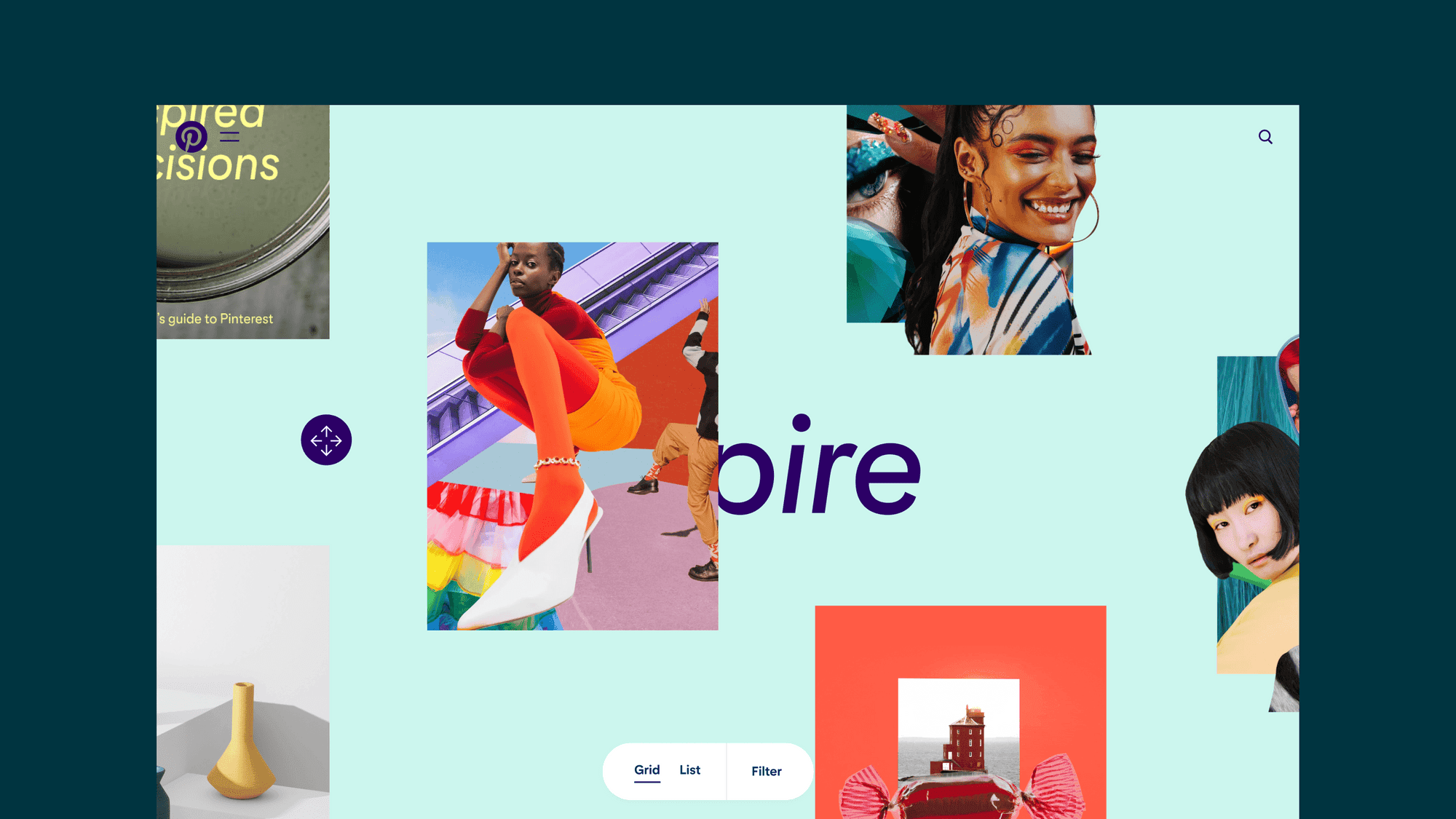 Screenshot of the inspire page with images of Pinterest projects