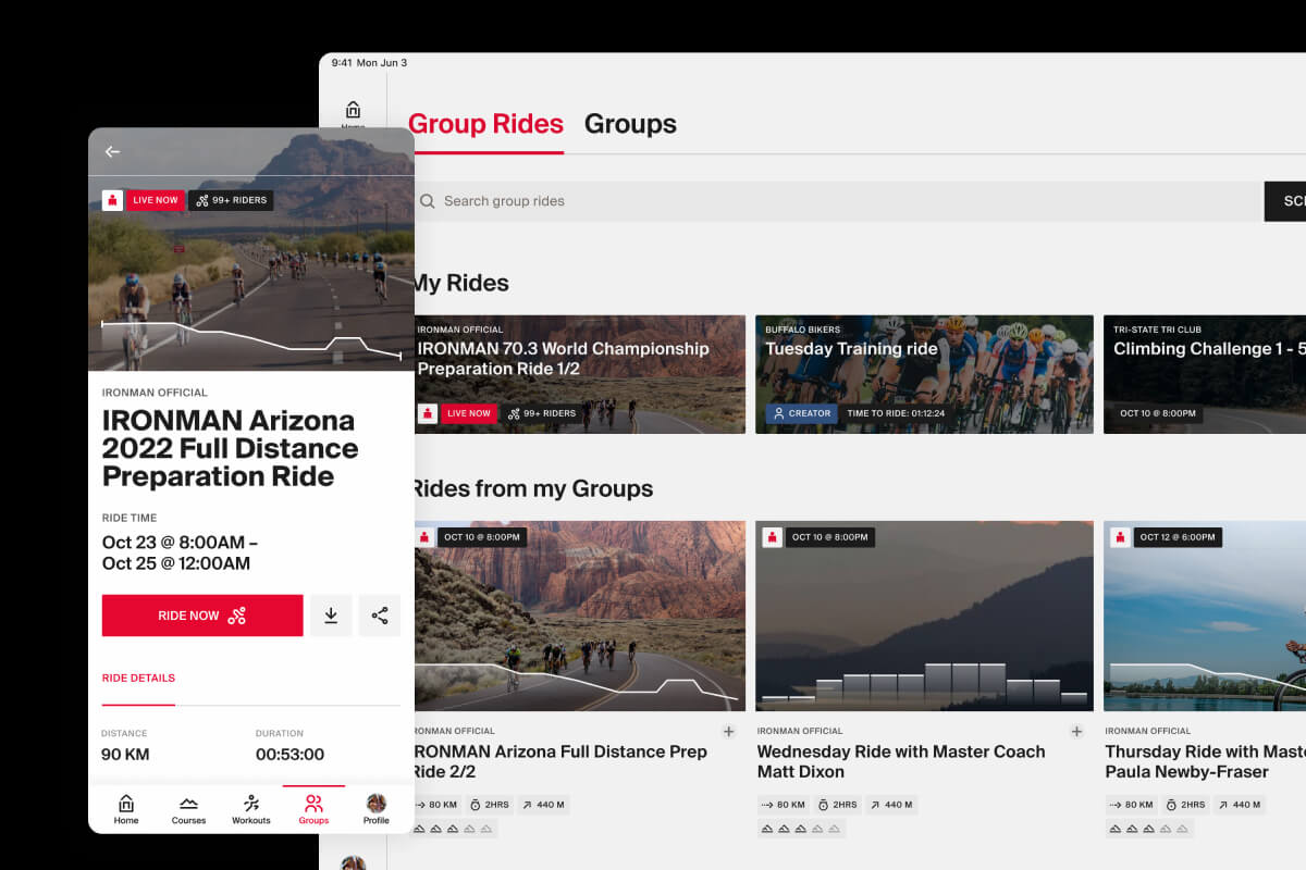 Tablet and mobile screenshot of the Ironman One app